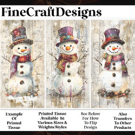Papel De Seda Cute Shabby Chic Snowmen Borgoña AL6 Desenlace
