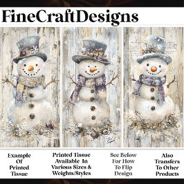 Papel De Seda Cute Shabby Chic Snowmen Guay Blue AL7 Desenlace