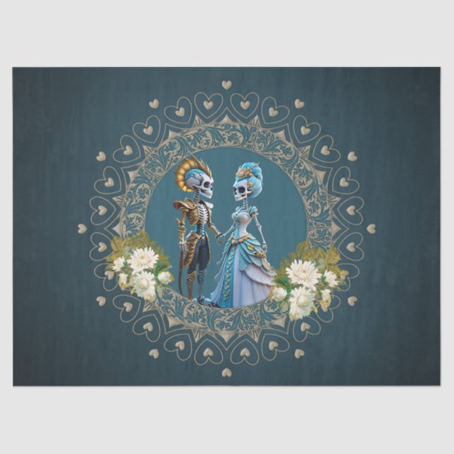 Papel De Seda Cute Skeleton Boda Pareja Estilo Gótico (Anverso)