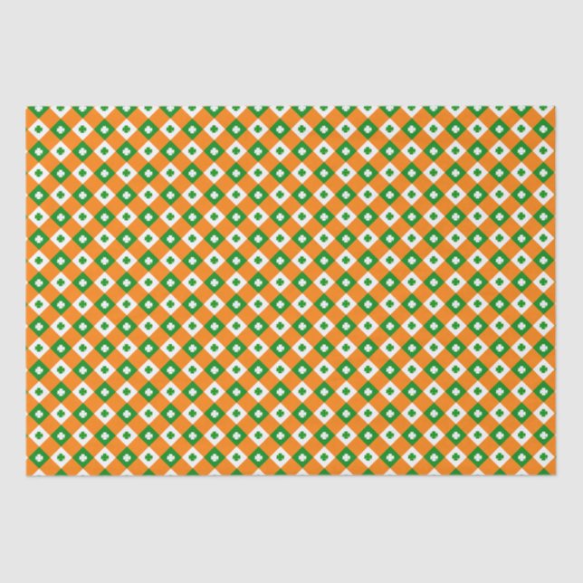 Papel De Seda Cute St Patrick's Lucky Clover Green Naranja Plaid (Anverso)