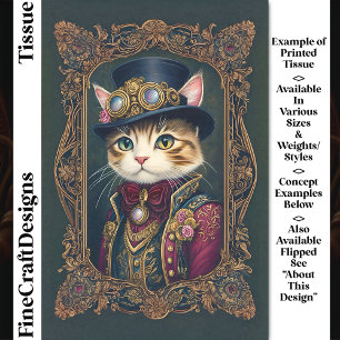 Papel De Seda Cute Steampunk Cat, Top Hat, Frame DG4L Decoupage