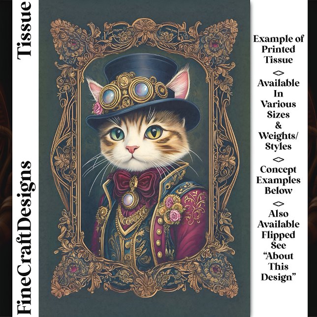 Papel De Seda Cute Steampunk Cat, Top Hat, Frame DG4L Decoupage (Subido por el creador)