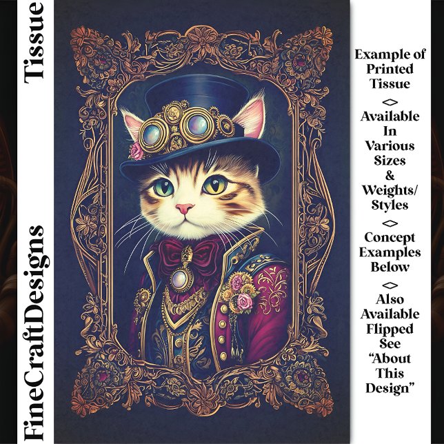 Papel De Seda Cute Steampunk Cat, Top Hat, Frame DG4LF Decoupage (Subido por el creador)