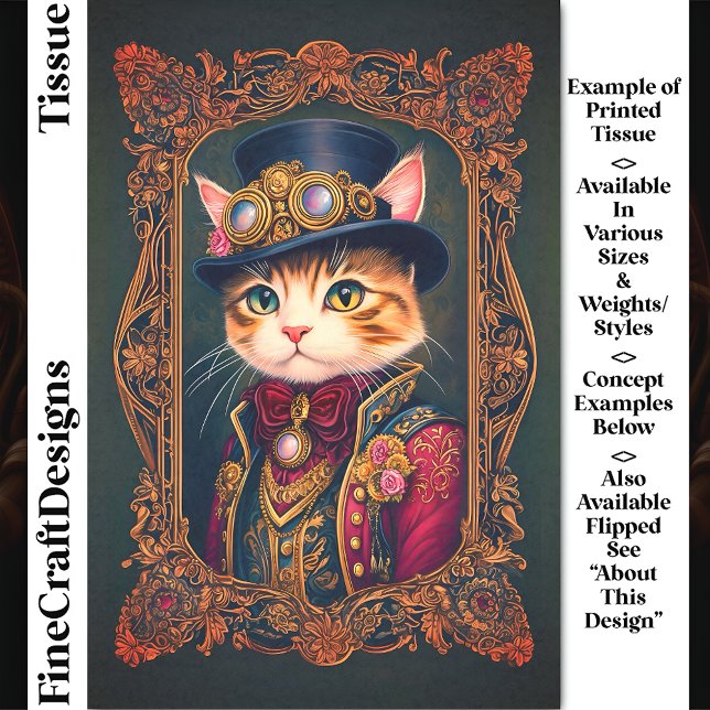 Papel De Seda Cute Steampunk Cat, Top Hat, Frame DG4LG Decoupage (Subido por el creador)