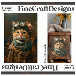 Papel De Seda Cute Steampunk Cat Whimsical Attire A5R Decoupage
