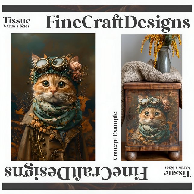 Papel De Seda Cute Steampunk Cat Whimsical Attire A5R Decoupage (Subido por el creador)