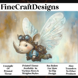 Papel De Seda Cute Steampunk Flying Rhino + Wings AW5 Decoupage