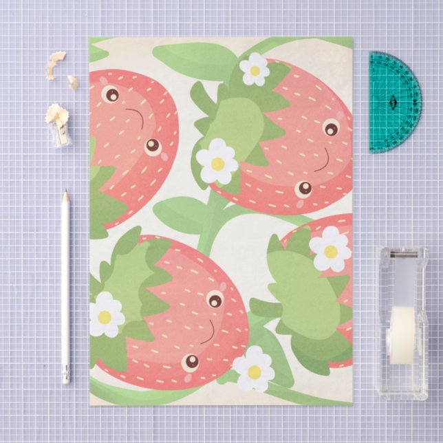 Papel De Seda Cute Strawberry Garden  (Artesanía)
