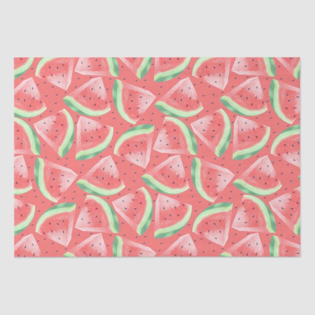 Papel De Seda Cute Summer Kawaii Watercolor Watermelón (Anverso)
