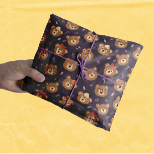 Papel De Seda Cute Teddy Bear Face Pattern Otoño   Púrpura