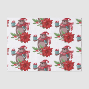 Papel De Seda Cute Teddy Bear Poinsettia