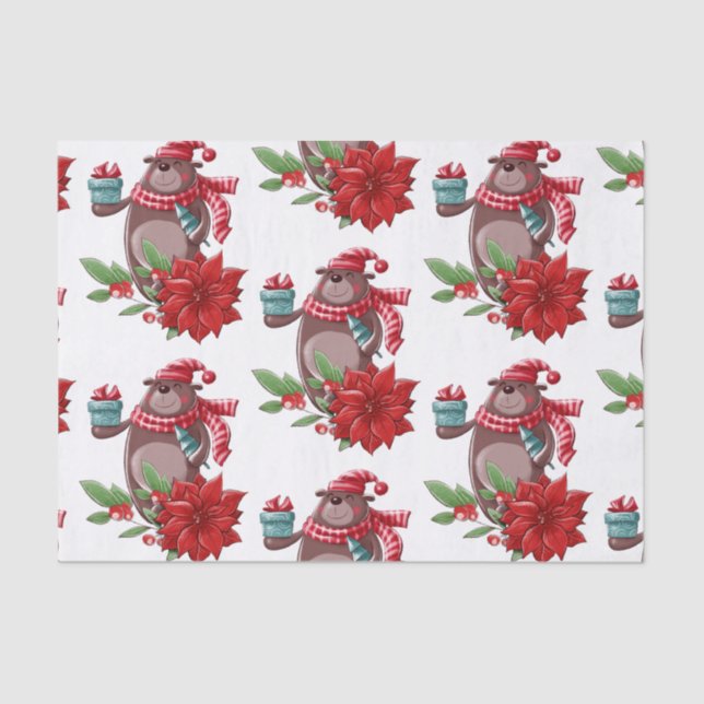 Papel De Seda Cute Teddy Bear Poinsettia (Anverso)
