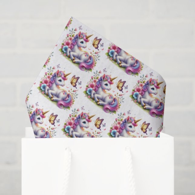 Papel De Seda Cute tiled girls unicorn party  (Bolsa de regalo)