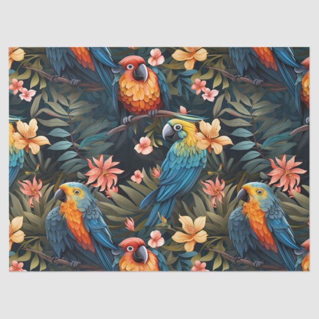 Papel De Seda Cute Tropical Floral Jungle Aves Decoupage (Anverso)