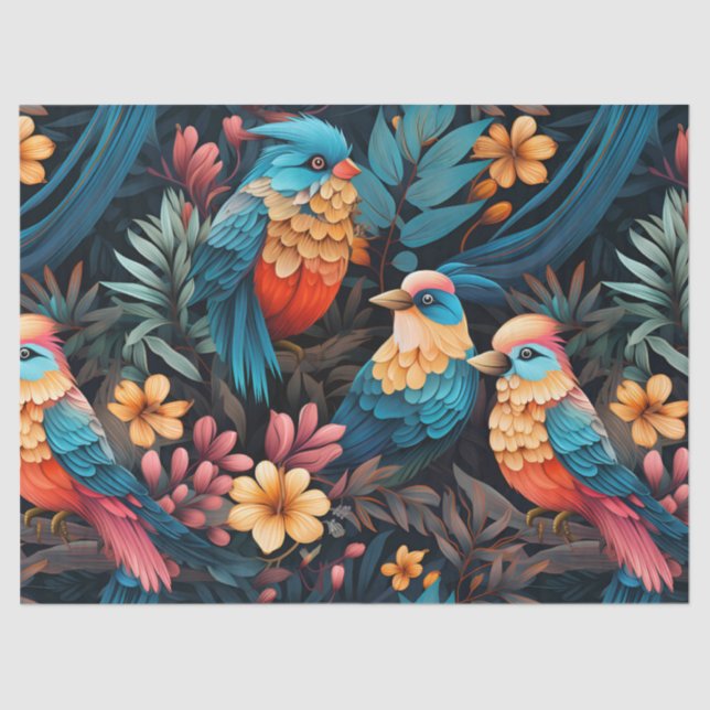 Papel De Seda Cute Tropical Floral Jungle Aves Decoupage (Anverso)