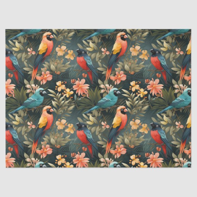 Papel De Seda Cute Tropical Floral Jungle Aves Decoupage (Anverso)