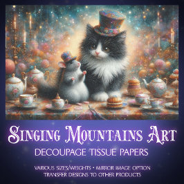 Papel De Seda Cute Tuxedo Cat and Mouse Fantasy Decoupage.