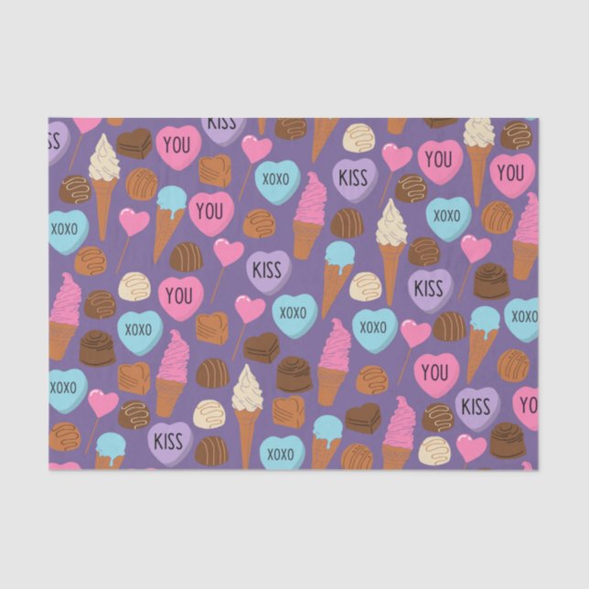 Papel De Seda Cute Valentines Sweets Tissue Paper (Anverso)