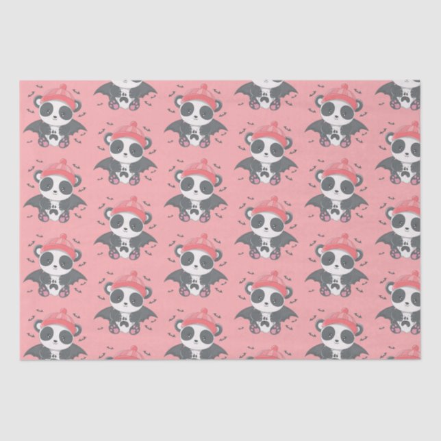 Papel De Seda Cute Vampiro Panda Bats Fantasma Halloween Rosa (Anverso)