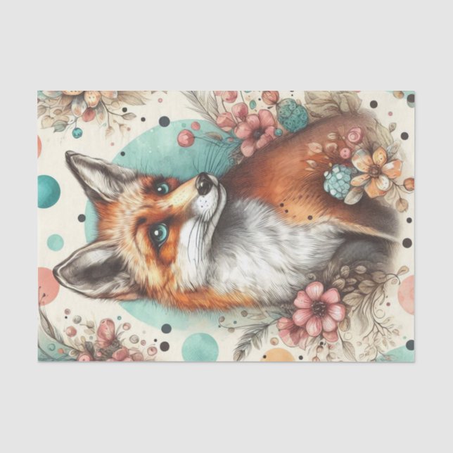 Papel De Seda Cute Vintage Watercolo Fox Pinting (Anverso)