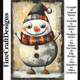 Papel De Seda Cute Whacky Rustic Whimsical Snowman BA3 Decoupage