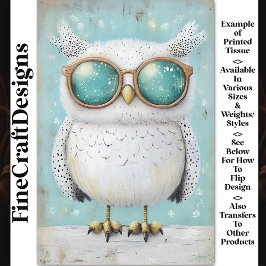 Papel De Seda Cute Whimsy Steampunk Búho Blanco BT6 Decoupage