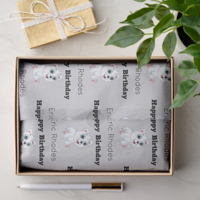 Papel De Seda Cute white polar bear on gray birthday (Regalo )