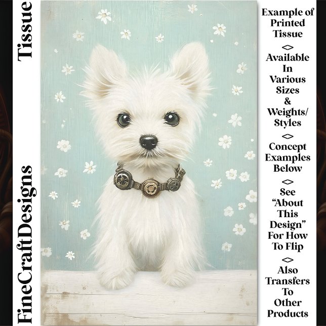 Papel De Seda Cute White Westie, Steampunk Collar CX3 Decoupage (Subido por el creador)