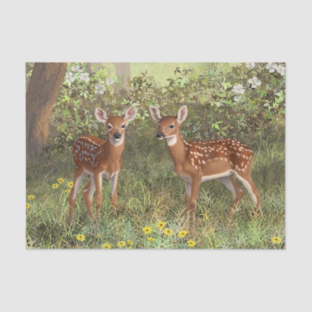 Papel De Seda Cute Whitetail Deer Twin Fawns (Anverso)