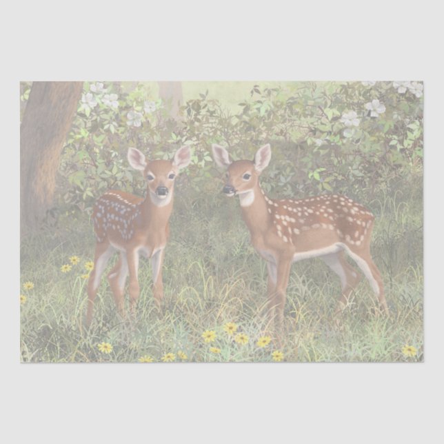 Papel De Seda Cute Whitetail Deer Twin Fawns (Anverso)