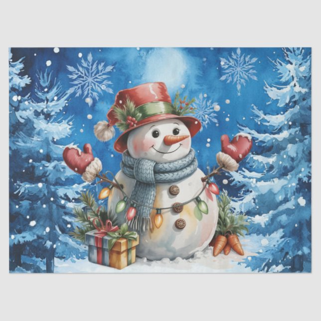 Papel De Seda Cute Winter Blue Christmas Snowman  (Anverso)