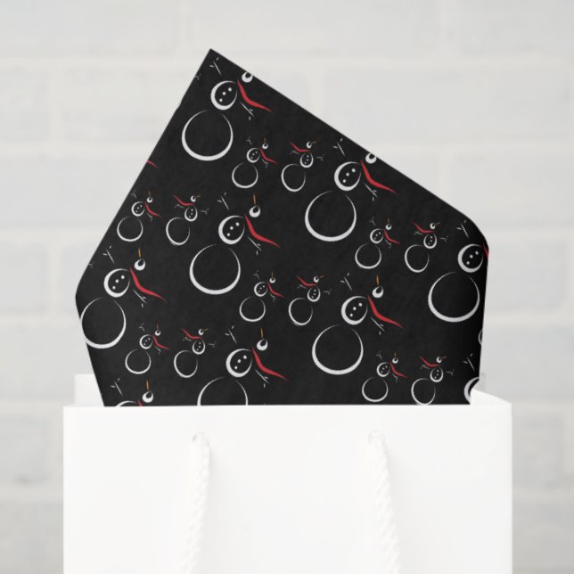 Papel De Seda Cute Winter Snowman Pattern Black (Bolsa de regalo)