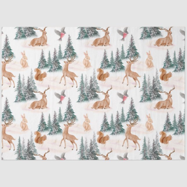 Papel De Seda Cute Woodland Animals Christmas Tissue Paper (Anverso)