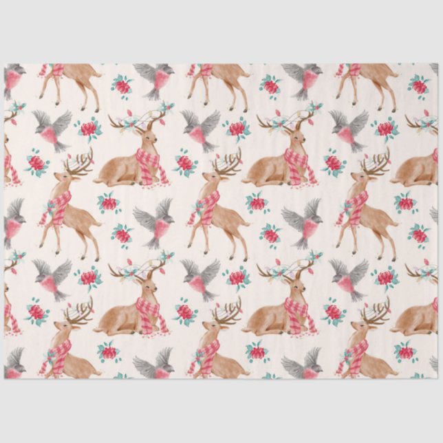 Papel De Seda Cute Woodland Animals Christmas Tissue Paper (Anverso)