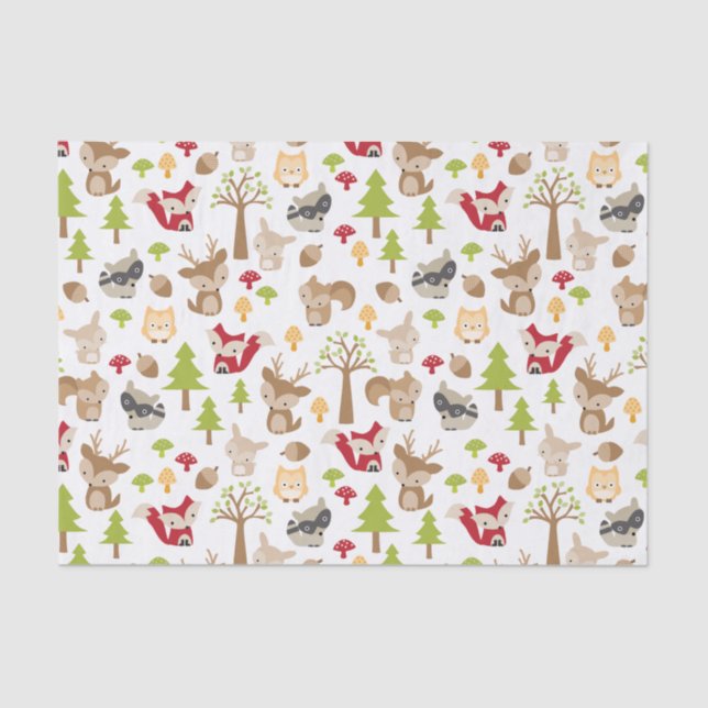 Papel De Seda Cute Woodland Animals Tissue Paper (Anverso)