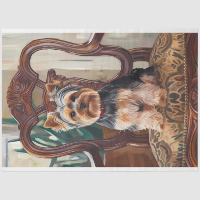 Papel De Seda Cute Yorkshire Terrier Yorkie Retrato Pintura (Anverso)