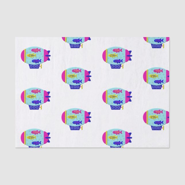 Papel De Seda Cute Zebra Fish in a Zeppelin (Anverso)
