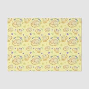 Papel De Seda Cuto acuarela Gatos y Flores Patrón Amarillo
