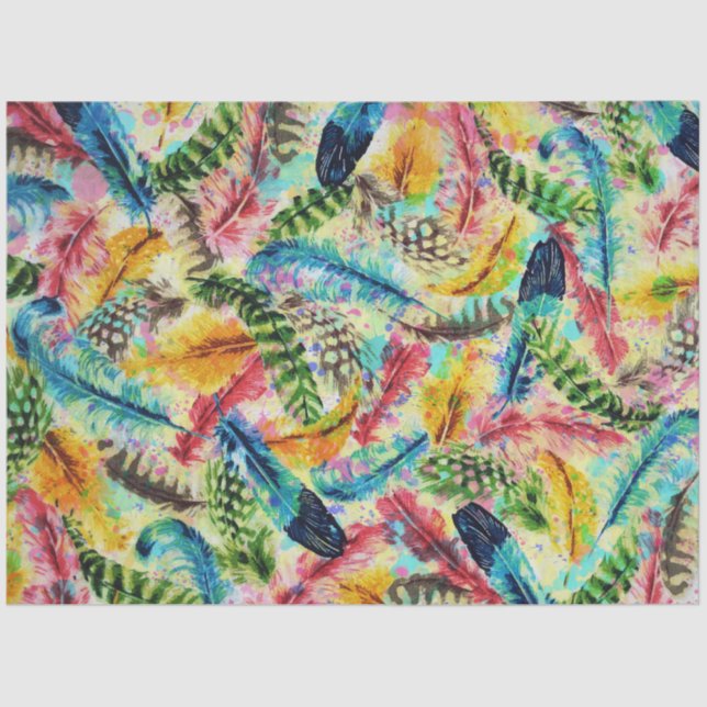 Papel De Seda Cuto de moda acuarela salpicaduras plumas tribales (Anverso)