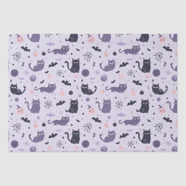 Papel De Seda Cuto gato de Halloween morado (Anverso)