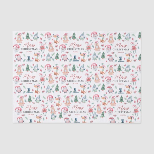Papel De Seda Cuto invierno acuarela Feliz Navidad (Anverso)