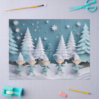 Papel De Seda Cutout Elves in the Snow Christmas 