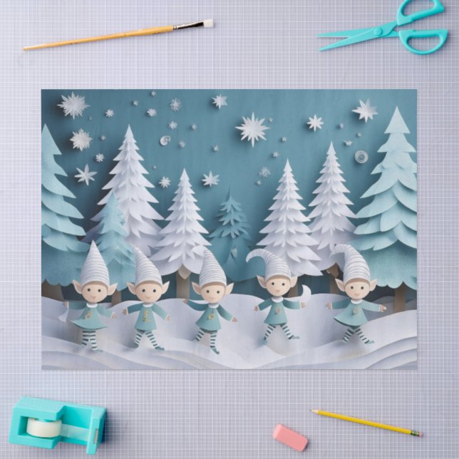 Papel De Seda Cutout Elves in the Snow Christmas  (Artesanía)
