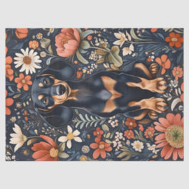 Papel De Seda Dachshund Adorable Flores Vibrantes Decoupage