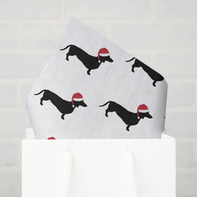 Papel De Seda Dachshund con sombrero de Santa Navidad (Bolsa de regalo)