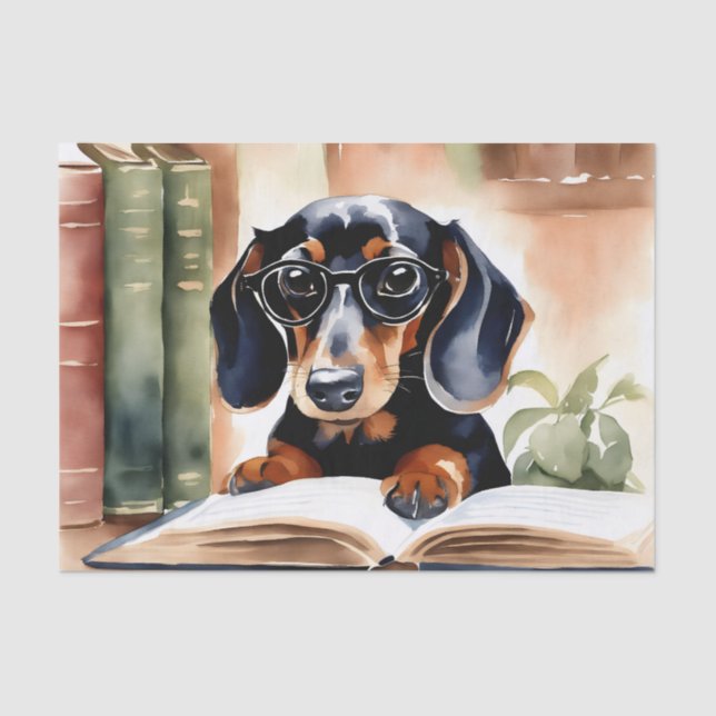 Papel De Seda Dachshund en el arte acuarela (Anverso)