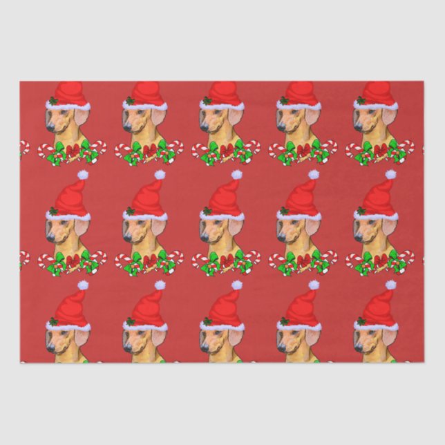 Papel De Seda Dachshund en Navidades de Santa Hat (Anverso)