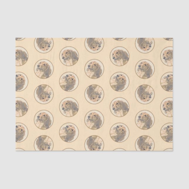 Papel De Seda Dachshund Pintura Roja de pelo largo arte original (Anverso)