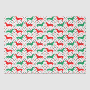 Papel De Seda Dachshund Polka Dot - Rojo y Verde