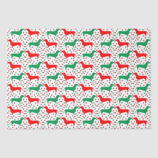 Papel De Seda Dachshund Polka Dot - Rojo y Verde (Anverso)